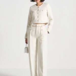 Tweed Trousers with Belt - Cream
