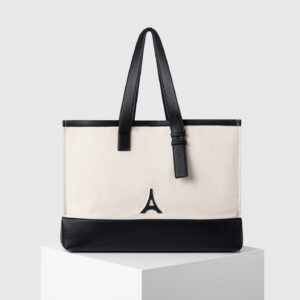 Eiffel Detail Canvas Tote Bag - Beige/Black