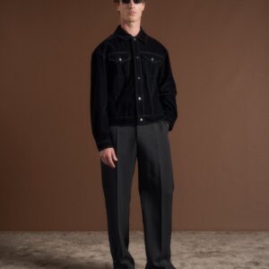 Velvet Contrast Stitch Trucker Jacket - Black