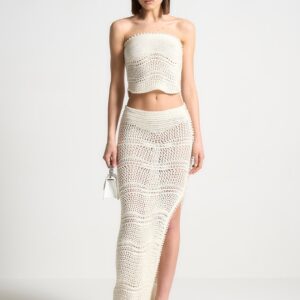 Pearl Applique Crochet Bandeau Top - Cream